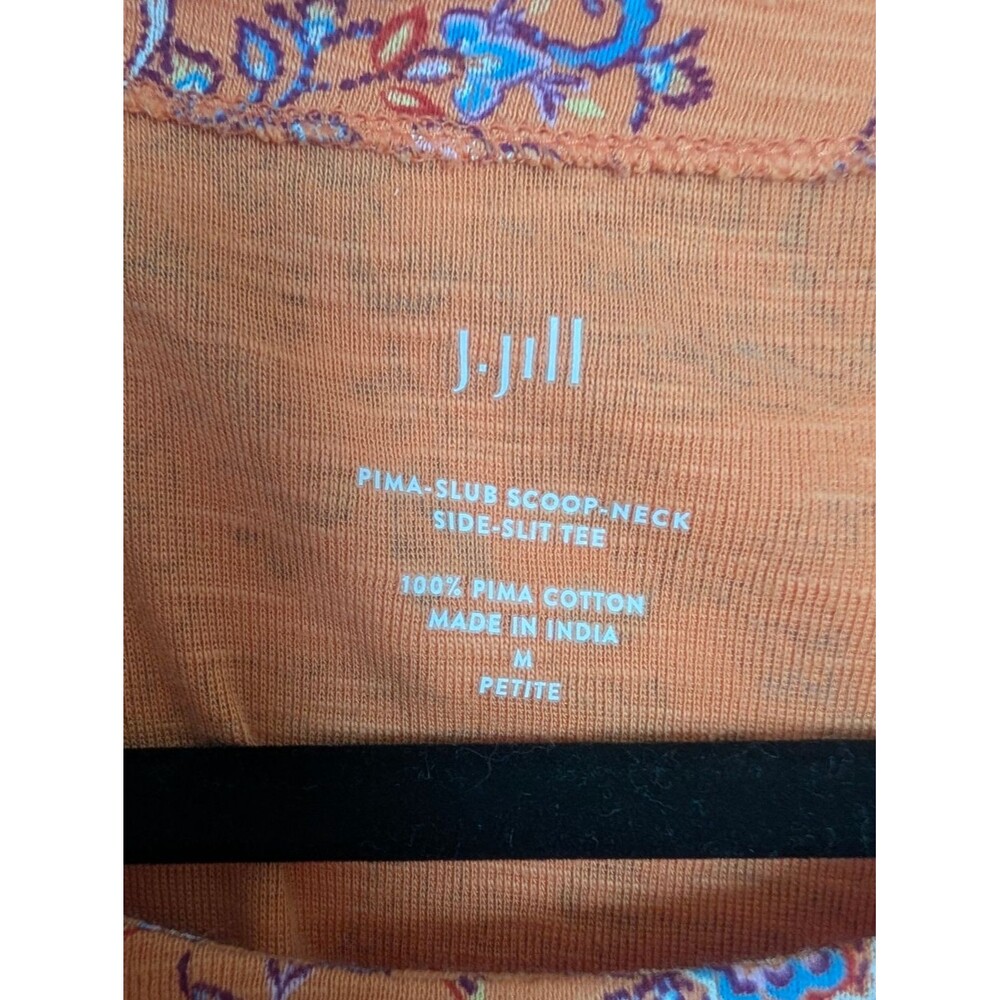 J.Jill Pima-Slub Scoop-Neck Side-Slit Tee Medium Petite Apricot Paisley - Picture 9 of 9